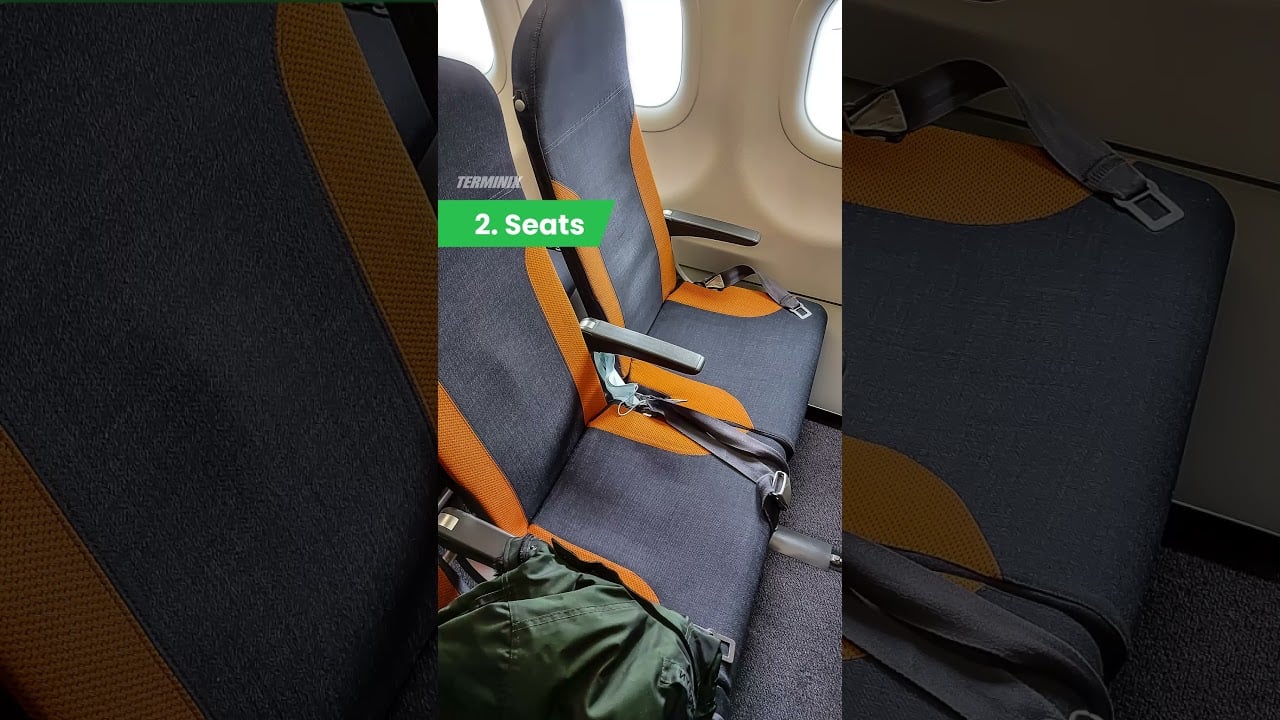 Terminix travel graphic highlighting airplane seats with a text overlay reading "2. Seats".