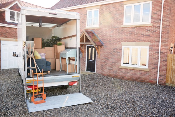 moving truck outside new home