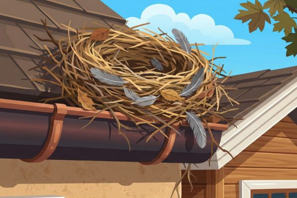 bird nest in gutter