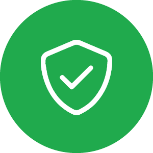 Green icon of a checkmark in a shield
