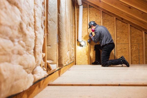 technician inspecting attic
