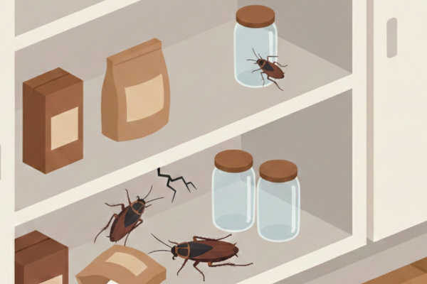 Cockroaches crawling on pantry shelf illustration