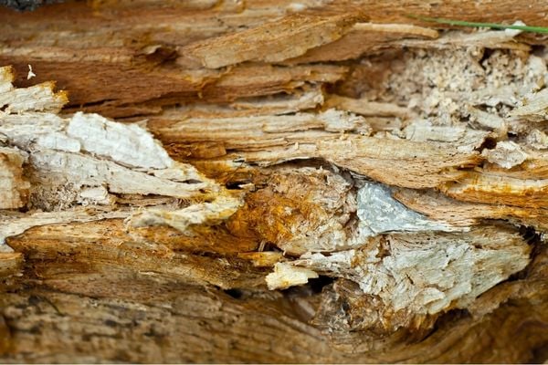 Close up of wood-conducting rot