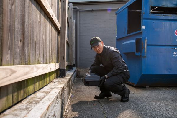 technician inspecting fence
