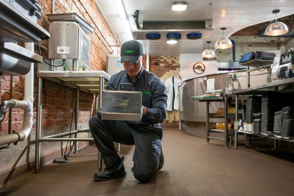 Technician inspecting kitchen