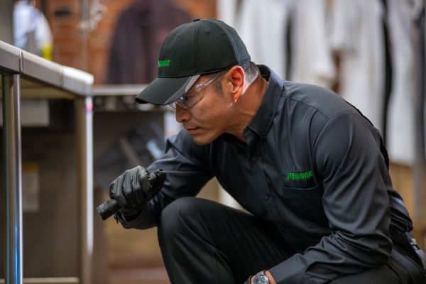 Technician inspecting with torch