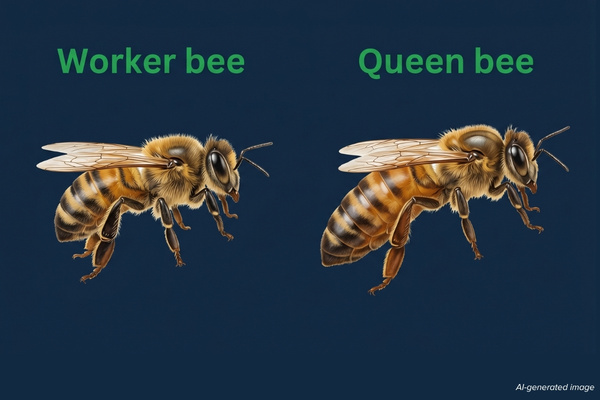 Worker bee and queen bee comparision